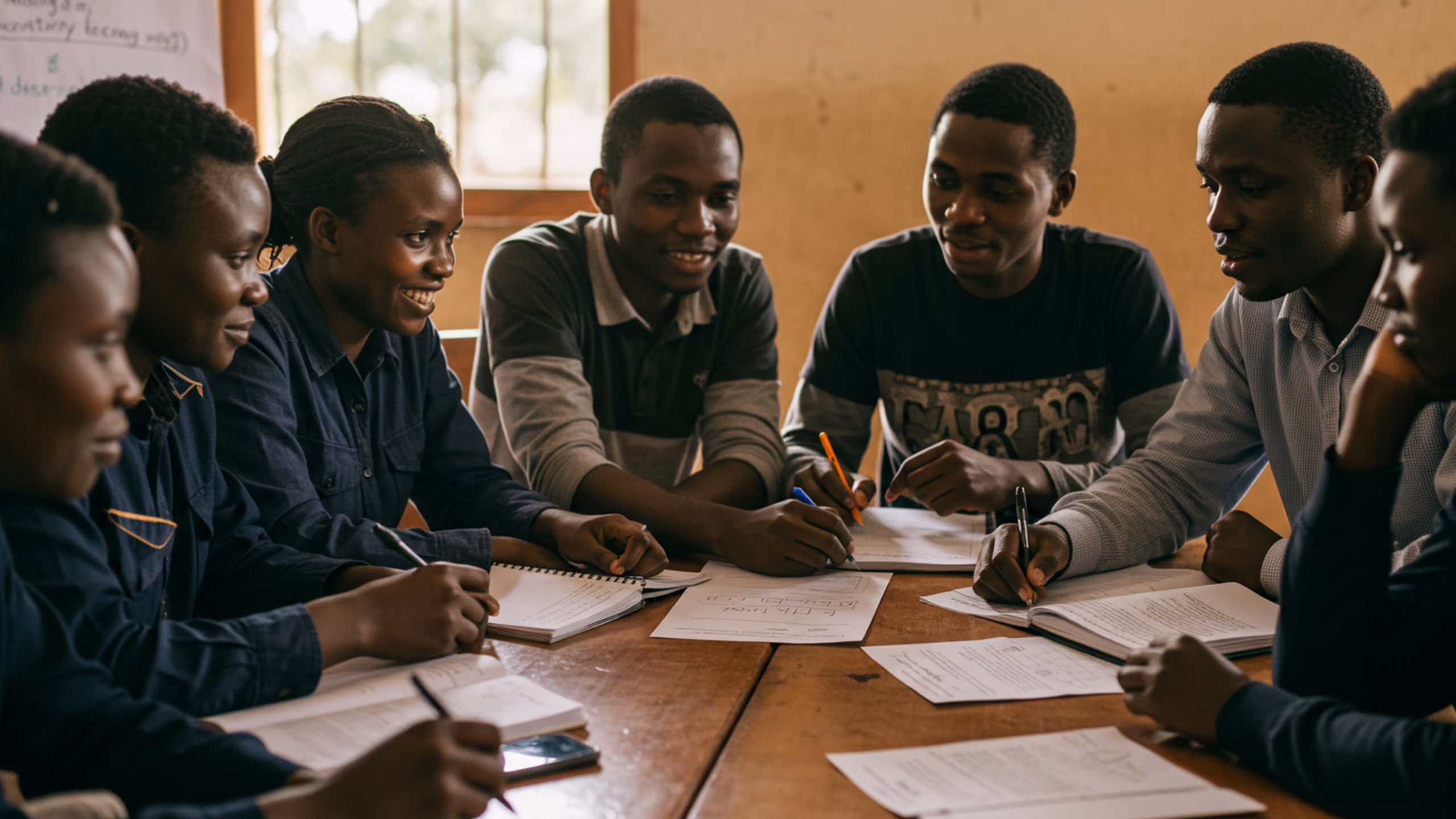 Young Kenyans learning and collaborating during a civic education session